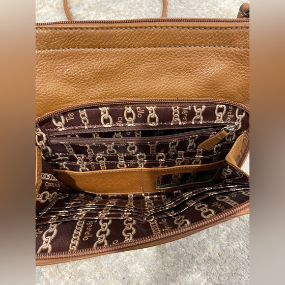 Tignanello Brown Genuine Pebble Leather Crossbody Bag W/ Organizer Wallet Pocket - Picture 6 of 13
